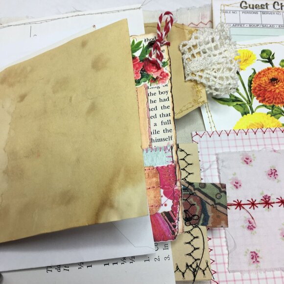 Writing Junk Journal Vintage Style Fabric Cover Diary Includes Ephemera No13 u - Picture 8 of 10